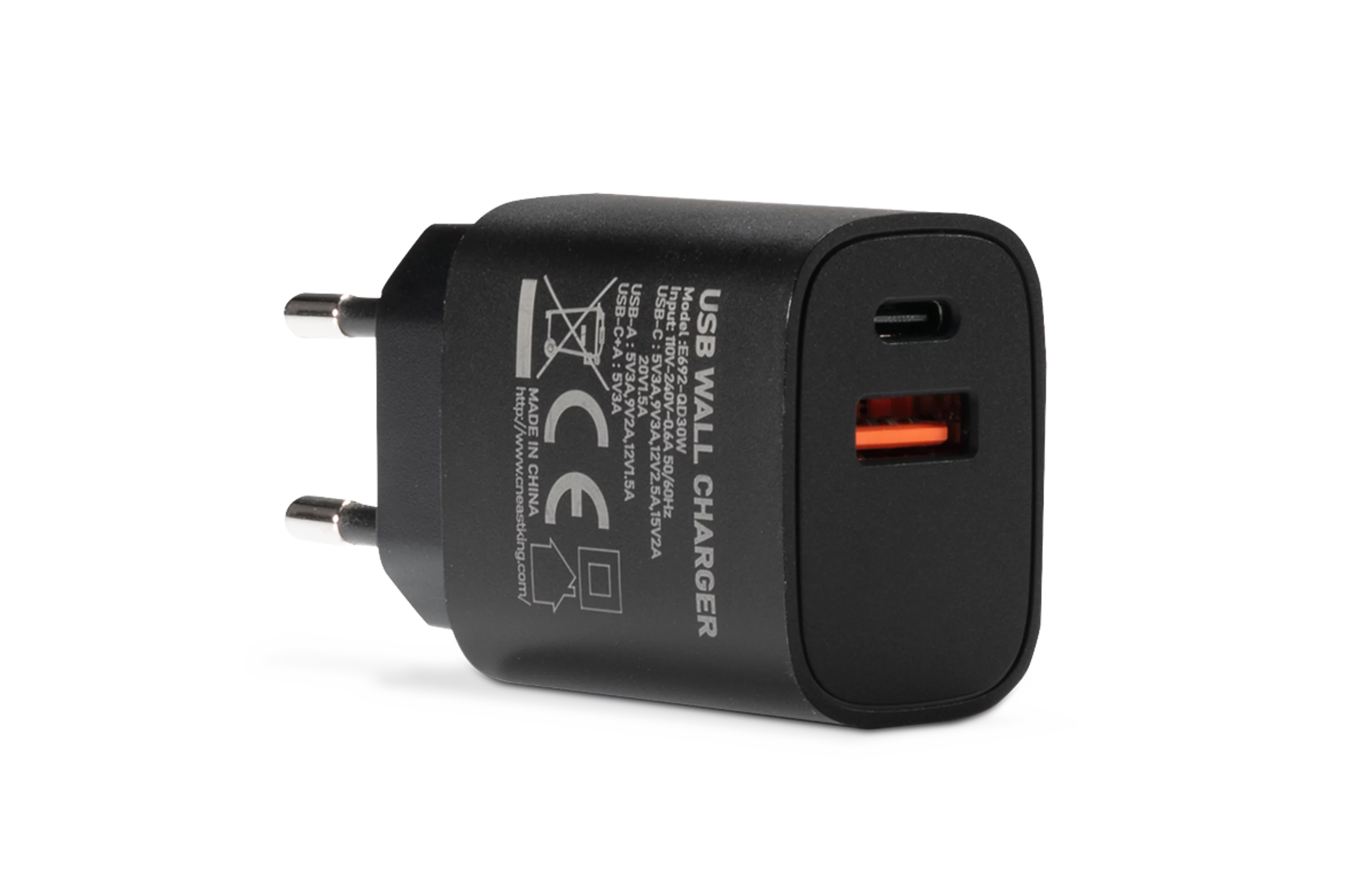 USB-C Netzteil, schwarz Schräg, Rechts