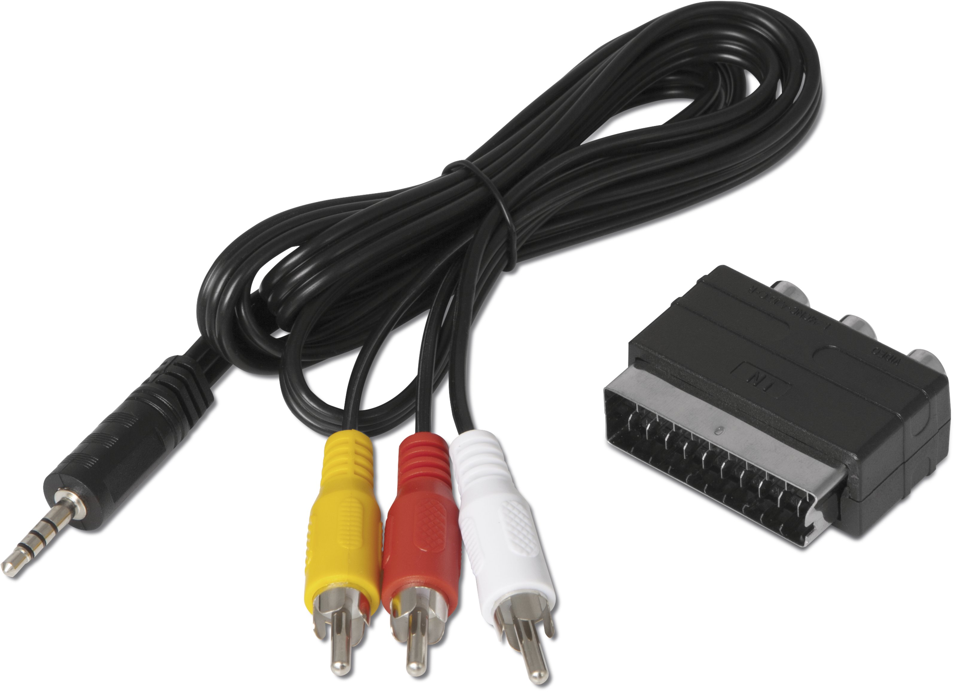 A/V-Kabel Klinke auf Cinch mit SCART-Adapter für TechniSat Digitalreceiver (z. B. DIGIPAL T2 HD u. a.)